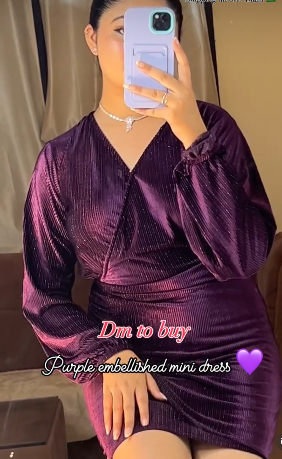 Purple embellished mini dress