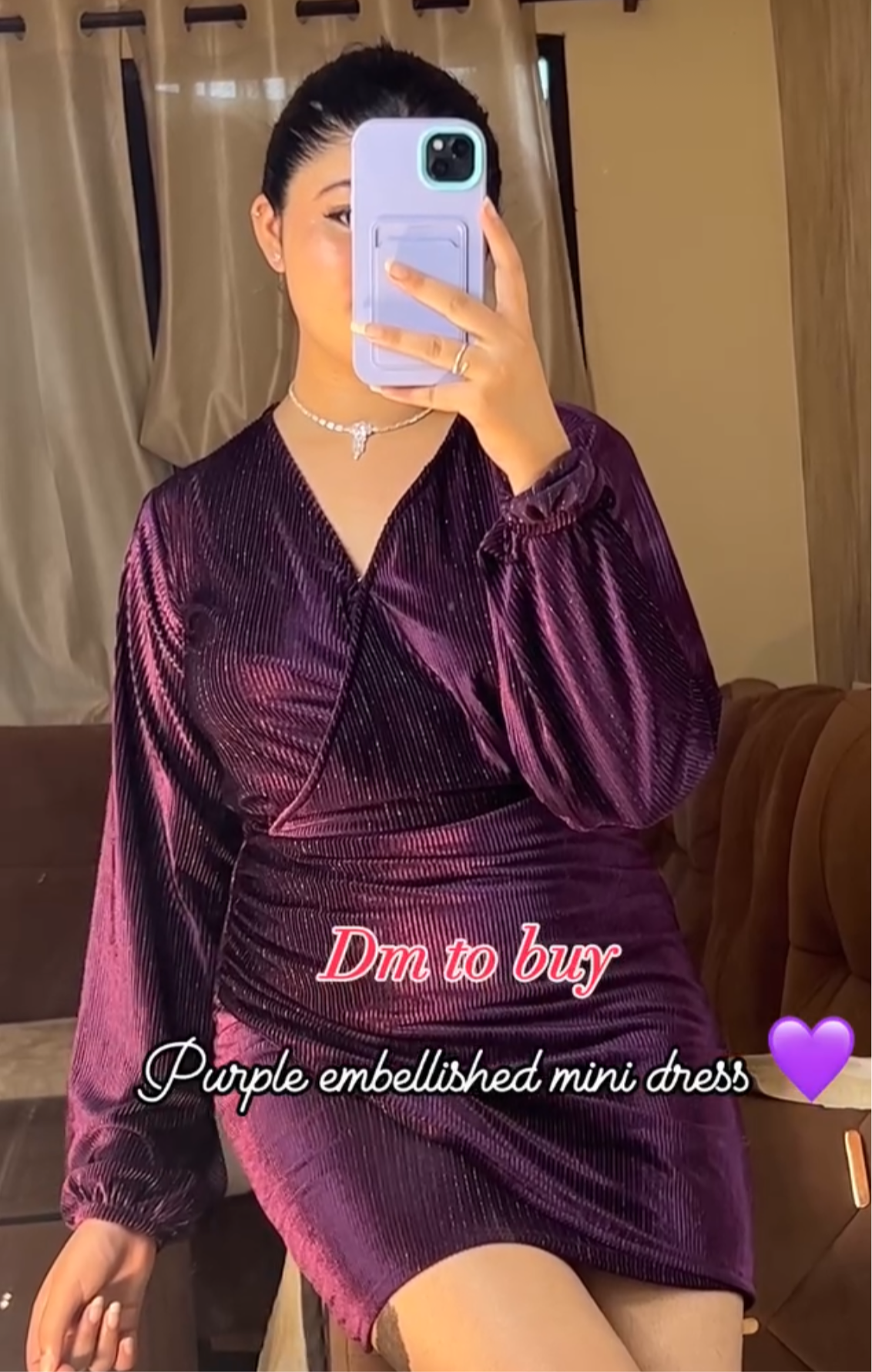 Purple embellished mini dress