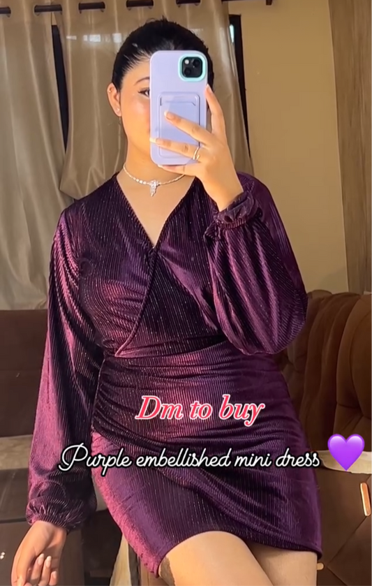 Purple embellished mini dress