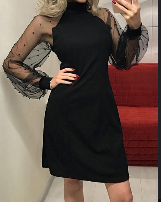 Puff net sleeve dress