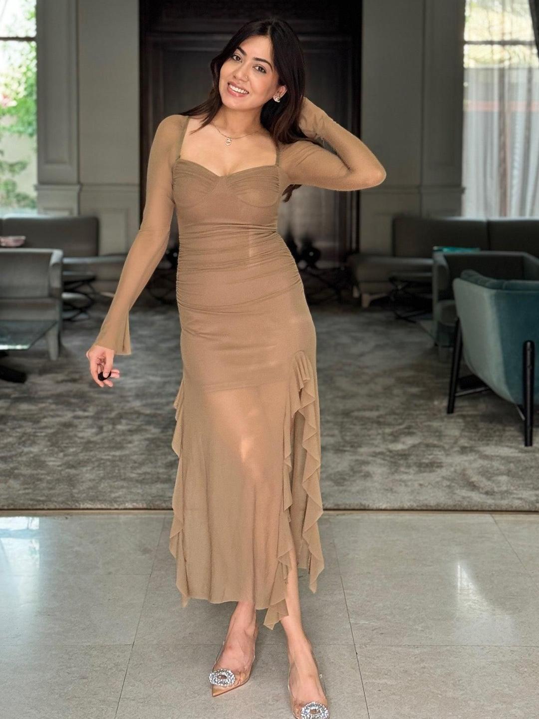 Brown ruffle dress