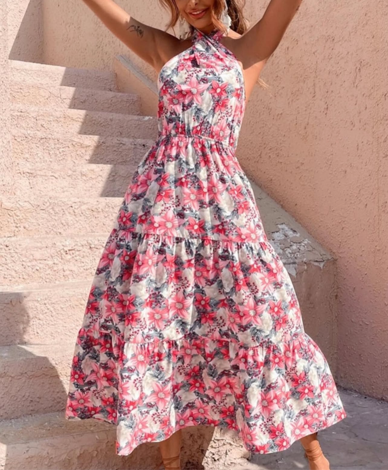 cross neck Floral dress