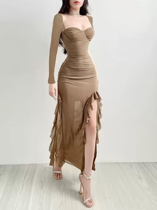 Brown ruffle dress