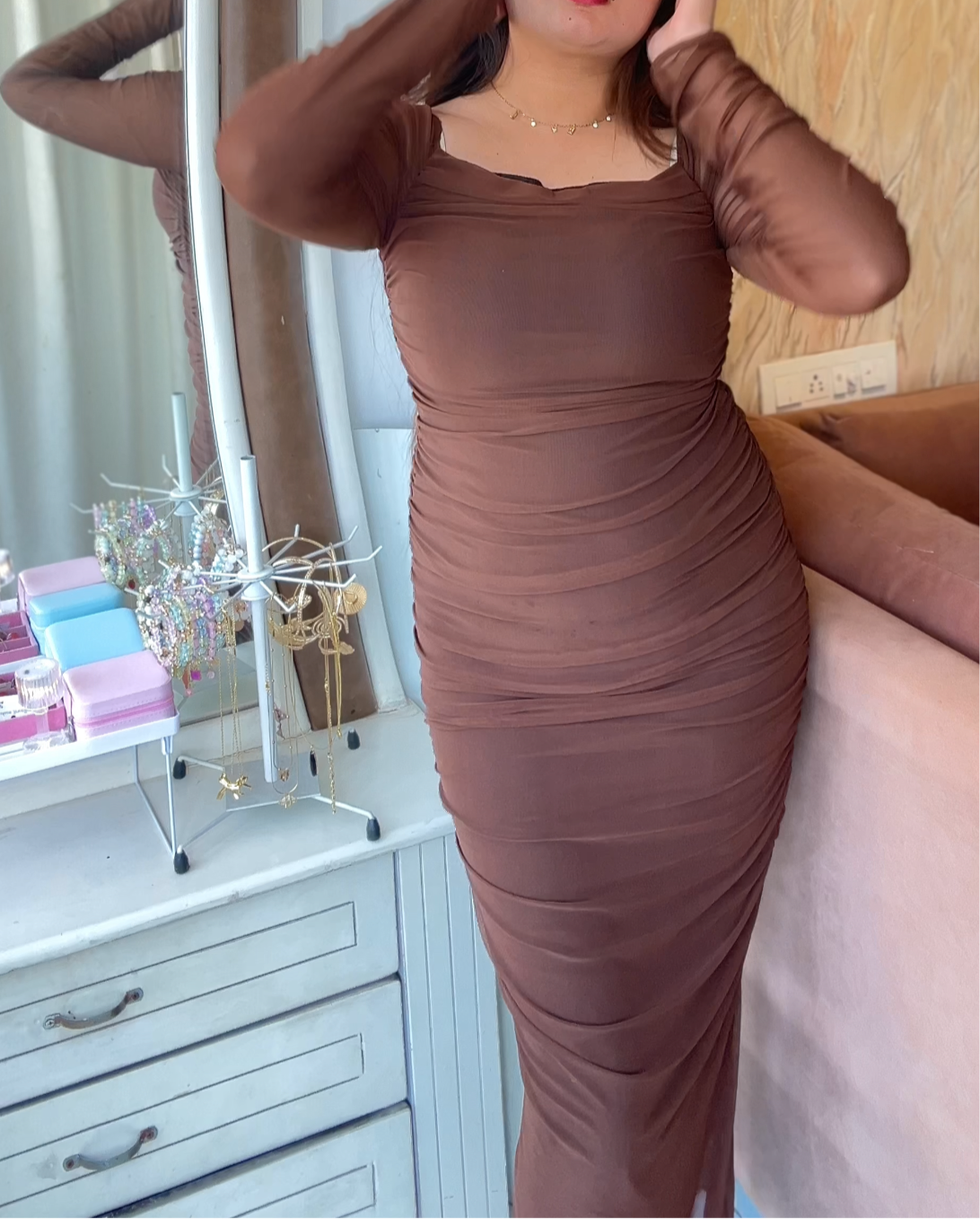 Brown mesh dress