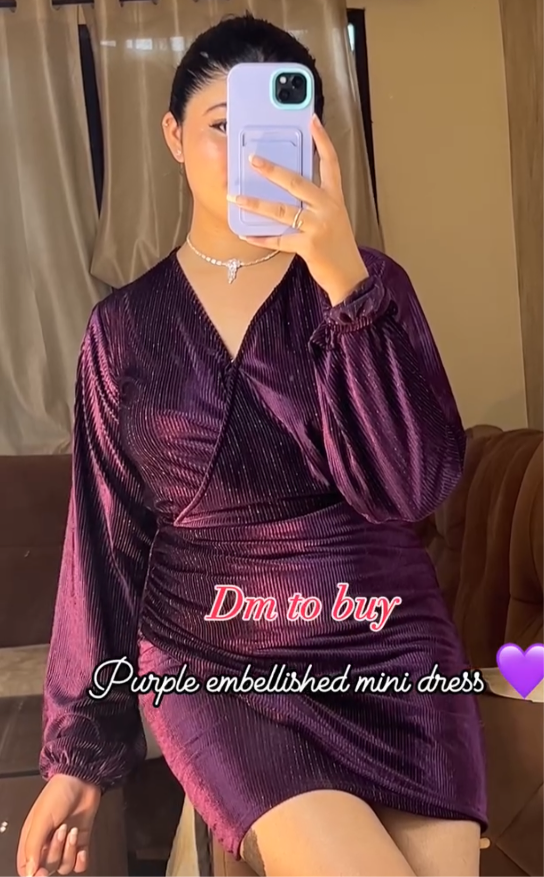 Purple embellished mini dress