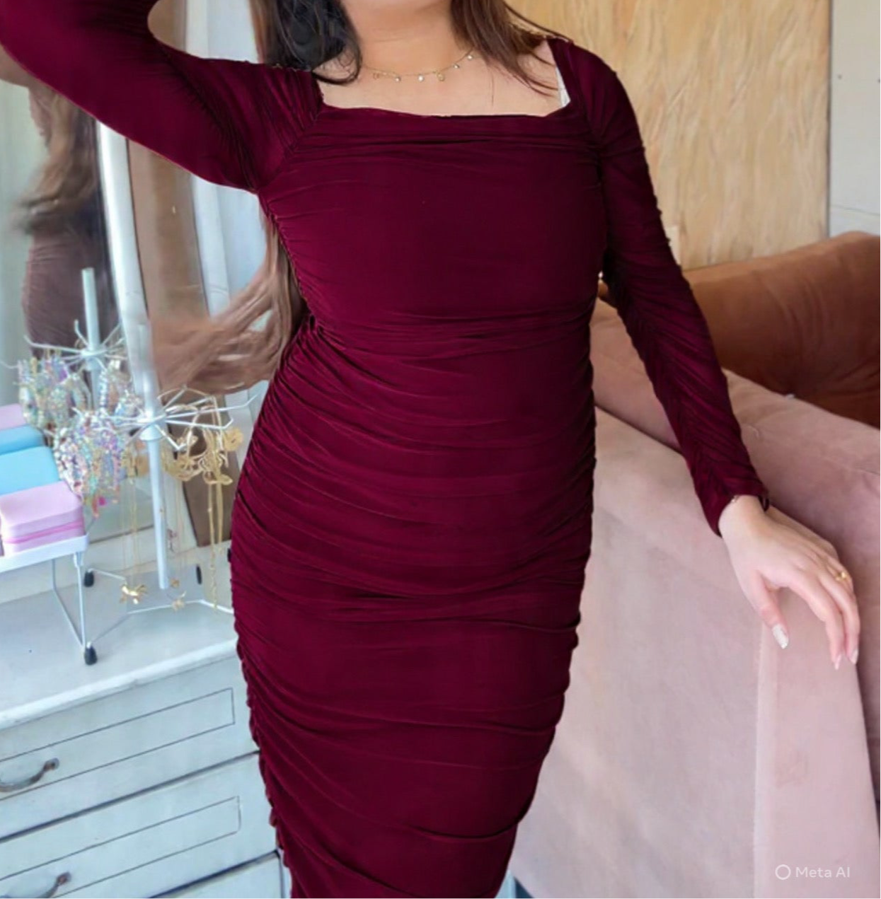 Maroon mesh dress