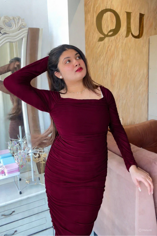 Maroon mesh dress